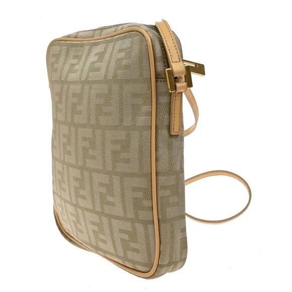 FENDI Logo Zucca Pattern Shoulder Bag Canvas Leather Beige GHW Italy 65YH781 - Picture 4 of 13